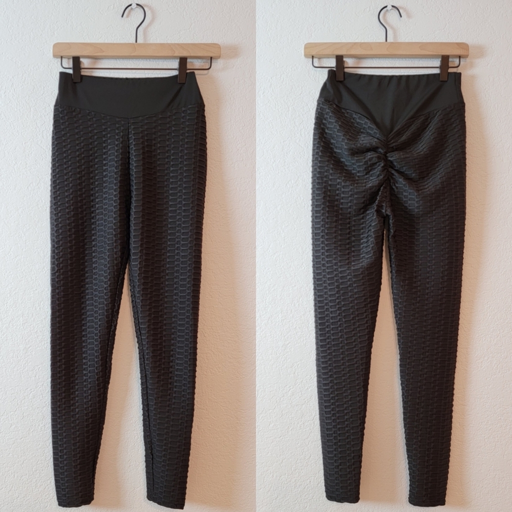 Shein Black Textured High Rise Scrunch Butt Gym Yoga Workout Leggings Small